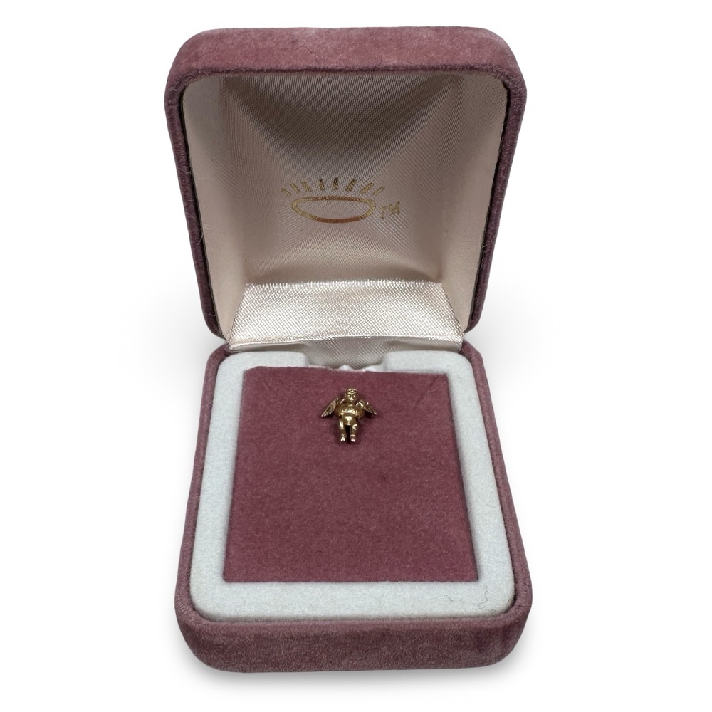 Vintage PBD 14k Yellow Gold Cherub Angel Lapel Pin Tie Tack with Box